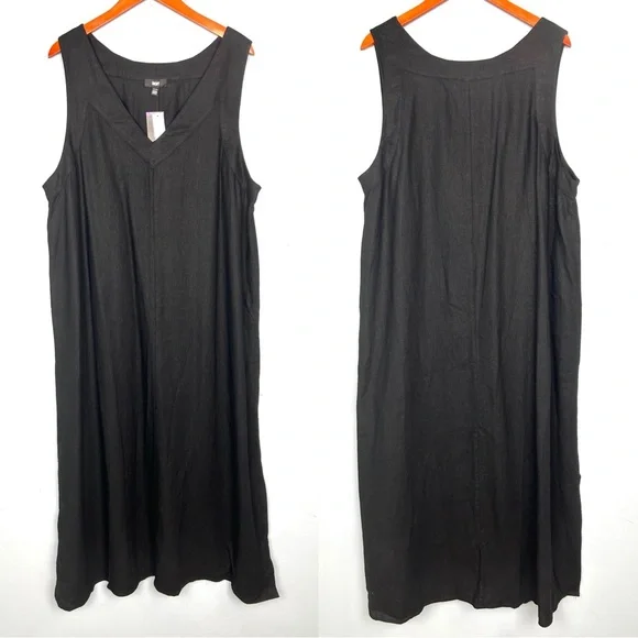 black linen maxi dress with sleeves Kaleen linen maxi dress with belt – Ysanne main image 1